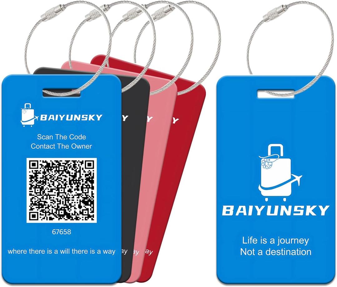 Smart Luggage Tags for Suitcases, 4 Pack Privacy QR Code Security Information Luggage Tag, Steel Ring, Waterproof Easy Identify Personalized Luggage Tag, No App or Subscription Needed (4 Colours)
