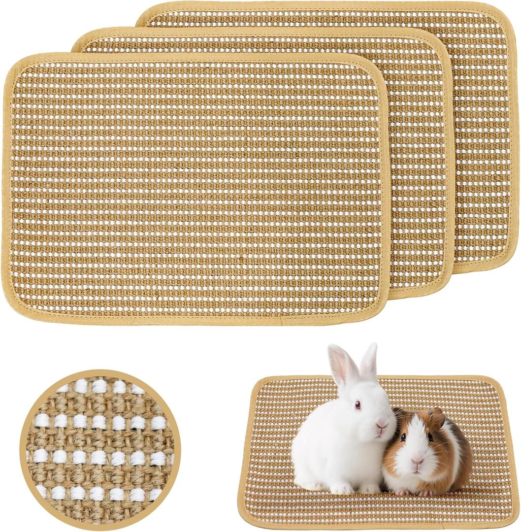Rabbit Scratching Pad, Sisal Scratching Pad for Bunny, Guinea Pig, Cat. Resting Mats for Cages, Forage Grass Mat Indoor Essentials Accessories (3PCS)