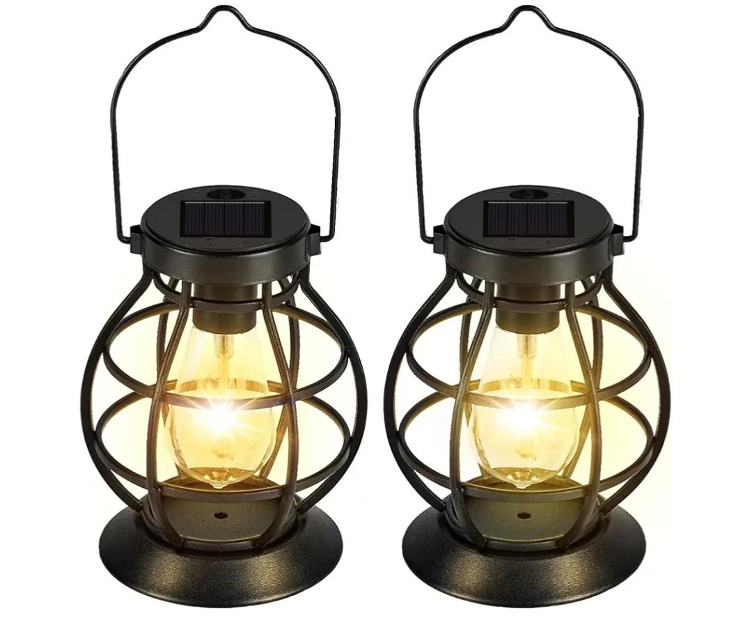 2 Pack Solar Lanterns Outdoor Hanging Lantern Lights, Metal Decor Lantern, Waterproof LED Decorative Garden Light - Garden Decoration for Patio, Yard, Pathway, Landscape