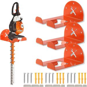 Upgraded Trimmer Rack Wall Mount - 8" Heavy Duty Weed Eater Hanger for Garage Wall, Garden Power Tool Holder Organizer Hooks for Grass Trimmer, Hedge Trimmer, Leaf Blower and Chainsaw, Orange, 3 Pack