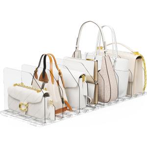 Bag & Purse Organizer for Closet, 2 Sets Adjustable Clear Handbag Storage Shelf, Plastic Clutch Dividers for Closet Organizers and Storage-Keep Purses upright (2 Sets)