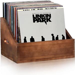 Wooden Vinyl Record Storage Crate, Large-Capacity Retro Record Holder Box for 60+ LP Albums, Durable Solid Wood Vinyl Organizer with Handles, Record Storage Case for Home Decor & Collector Display