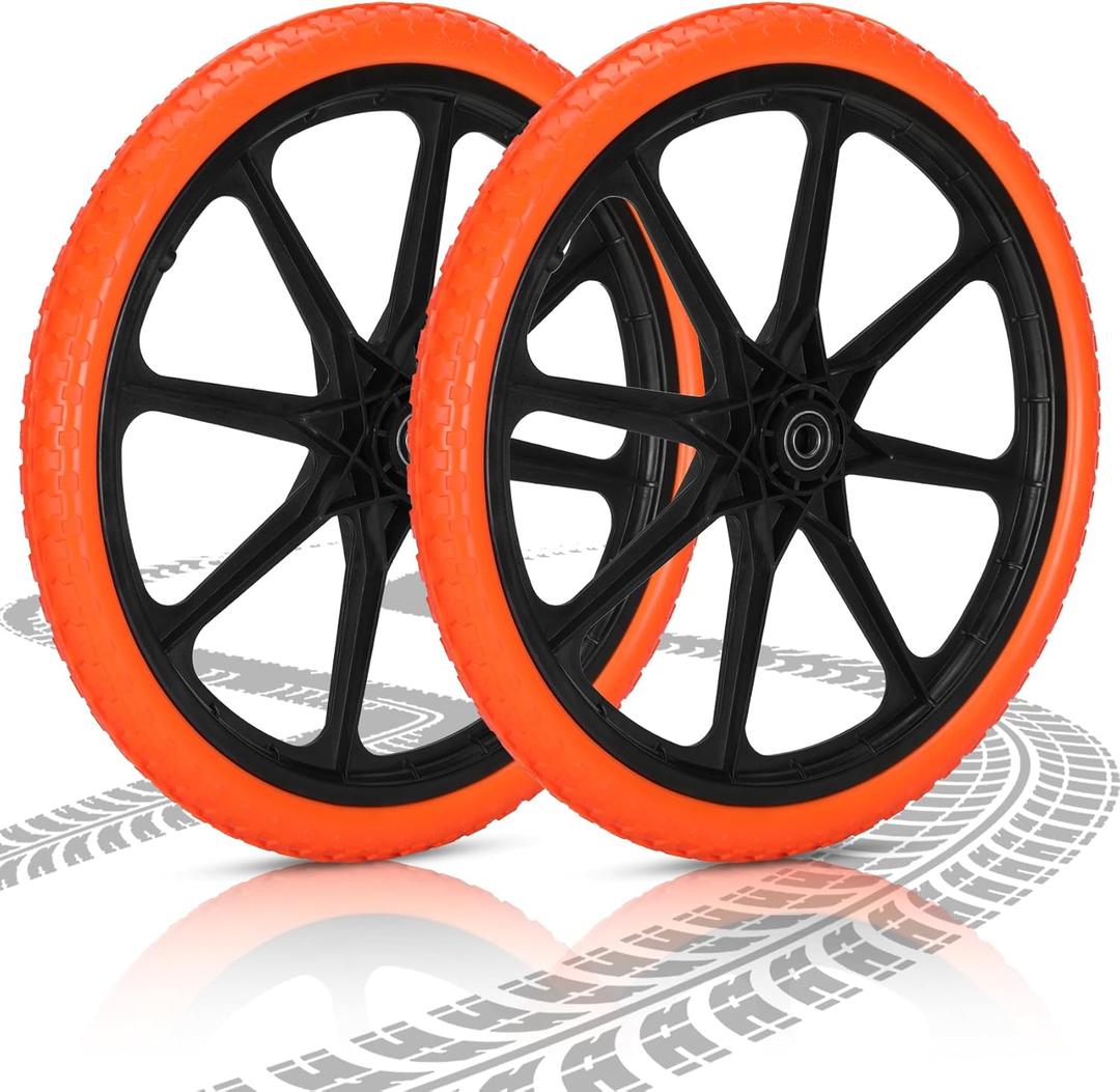 Upgraded 20x1.95" Flat Free Tires Compatible with rubbermaid Wheelbarrow Wheels, 20" Flat Free Tires with 5/8" Bearing Replacement for rubbermaid Cart Wheels/Big Wheel Utility Carts (Orange)