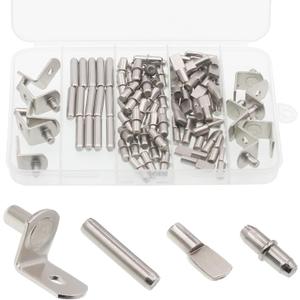 Shelf Support Pegs Kit, 94 Pcs 4 Styles Shelf Pegs, 5mm Nickel Plated Cabinet Shelf Bracket Pegs, Shelf Pins Holders for Bookcase Kitchen Closet Shelf Shelves Furniture Cabinet