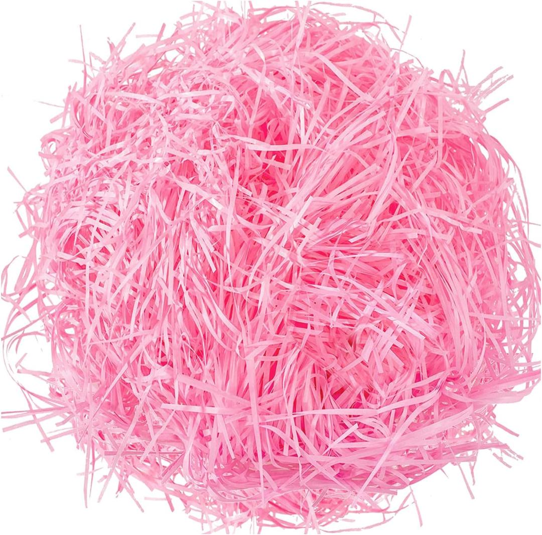 Gloreyan 1/2LB Valentine's Day Shredded Paper Filler Pink Raffia Paper Filler Easter Grass for Easter Gift Wrapping Basket Filling Birthdays Party Supply