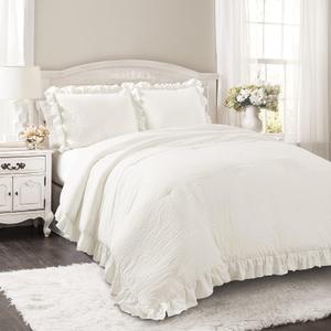 Lush Decor Reyna Ruffle Comforter Set - 3 Piece Cozy Ruffled Bedding Set - Timeless Elegance and Comfort for Bedroom - King, White