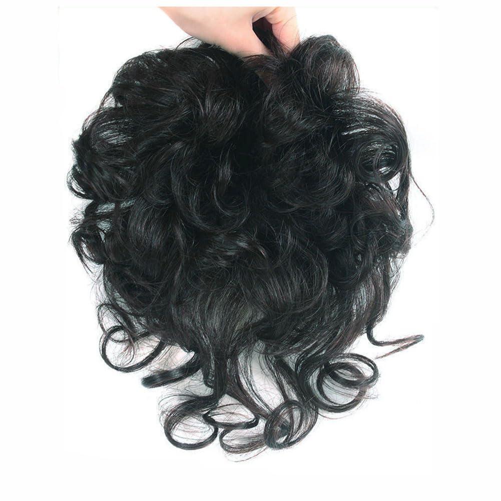 Head Top Bangs Extension With Topper Human Hair 25cm Curly Replacement Wiglet 13x14cm Full Coverage Toupee Clip in (Wavy Black)