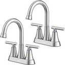 Bathroom Faucets for Sink 3 Hole, Hurran 4 inch Brushed Nickel Bathroom Sink Faucet with Pop-up Drain and Supply Hoses, Stainless Steel Lead-Free Centerset Faucet for Vanity RV, 2 Pack
