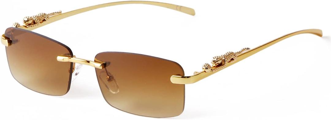 JUDOO Retro Rimless Rectangle Sunglasses for Men Women Trendy Frameless Tinted Lens Eyewear (Gradient Brown)