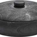 Creative Co-Op Decorative Natural Paulownia Wood Container with Lid (11.5 Inch Round, Black)