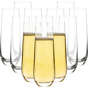 Stemless Champagne Flutes Set of 12, 10 oz Modern Clear Glasses for Champagne, Mimosas, Prosecco and Cocktails, Durable and Dishwasher Safe, Ideal for Weddings, Parties and Home (12 PCS)