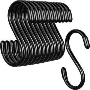 HiGift 24 Pack 3 Inch Vinyl Coated S Hooks, Non Slip Heavy Duty S Hooks for Hanging Plants, Metal Black Rubber Coated Closet S Hook for Hanging Plant Jeans Clothes Kitchen Pot Pan Cup Towels Bags