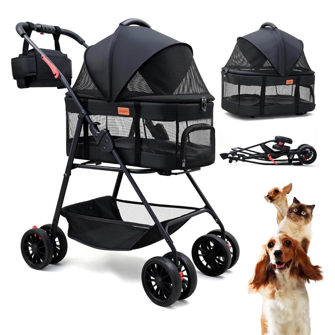 Pet Stroller for Small Dogs Cats with Wheels, Detachable Carrier, Max Load 33 lbs, Easy Folding, Compact Portable, Dog Carriage Cart Car Seat 3 in 1