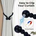 KLOGTSIND Magnetic Curtain Tiebacks, Curtain Tie Backs for Curtains 4 Pack, Wood Bead Curtain Tiebacks, Curtain Holders for Boho Bedroom Decor, Baby Nursery Decor, Farmhouse Decor