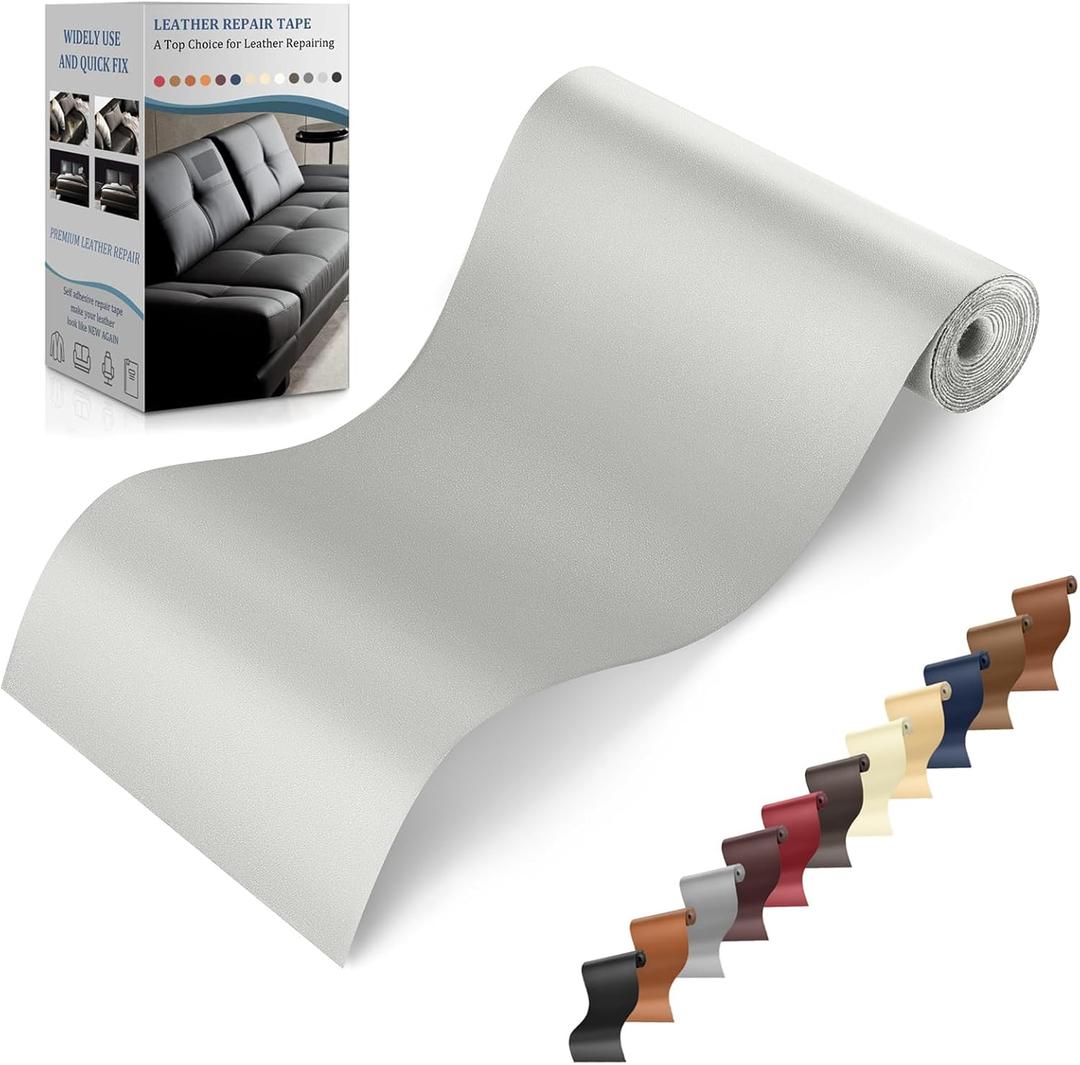 YAFLC Self Adhesive Leather Repair Tape Kit, 4"x 63" Leather Repair Patch for Furniture, Leather Repair Patch for Car seat, Sofas, Couch, Boat Seat Light Gary