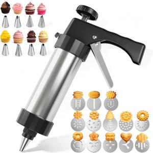 Cookie Press Gun Kit, Stainless Steel 13 Discs + 8 Nozzles, Perfect for DIY Cookies & Decorating, Baking Gift for Women