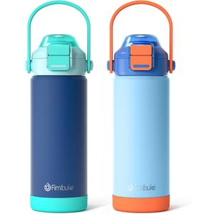 Kids Insulated Water Bottle with Pop-Open Straw & Spout 2-in-1 Lid, 18oz Leak Proof 18/8 Stainless Steel Vacuum Tumbler, BPA-Free Kids Cup For Travel School Boys Girls Toddler, 2 Packs Sea World