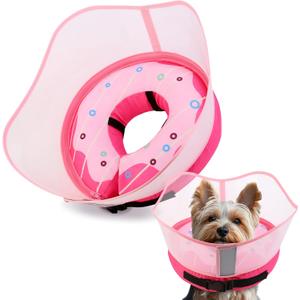 Soft Dog Cone Collar, Inflatable Cones Alternative After Surgery with Anti-Lick Shield, for Large/Medium/Small Dogs to Stop Licking, Elizabethan Neck Ecollars of Shame, Comfy Pillow Recovery, S (Donut Pink)