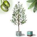 Artificial Olive Tree with Water Droplets: 4ft Potted Realistic Fake Plant Trees with Fruits for Indoor Home Room Office Balcony Decor (Green)
