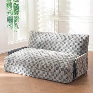 YOSHOOT Adjustable Lazy Floor Sofa, 5-Position Foldable Sleeper Chair with Armrest for Reading, Gaming - Convertible Bean Bag Sofa Bed Couch (Full, Fur Grey)
