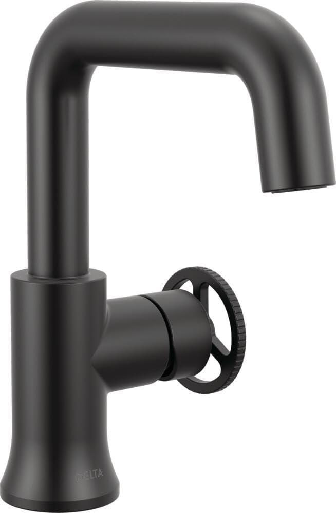 Delta Trinsic U-Spout 1-Hole Bathroom Faucet with Wheel Handle, Matte Black Single Hole Bathroom Sink Faucet, Metal Push-Pop Drain Assembly, Matte Black 5547HAR-BL-DST