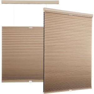 Custom Top Down Bottom Up Cellular Shades, Light Filtering Cordless Blinds for Indoor Windows, Pull Down Honeycomb Blinds Easy to Install, Brown
