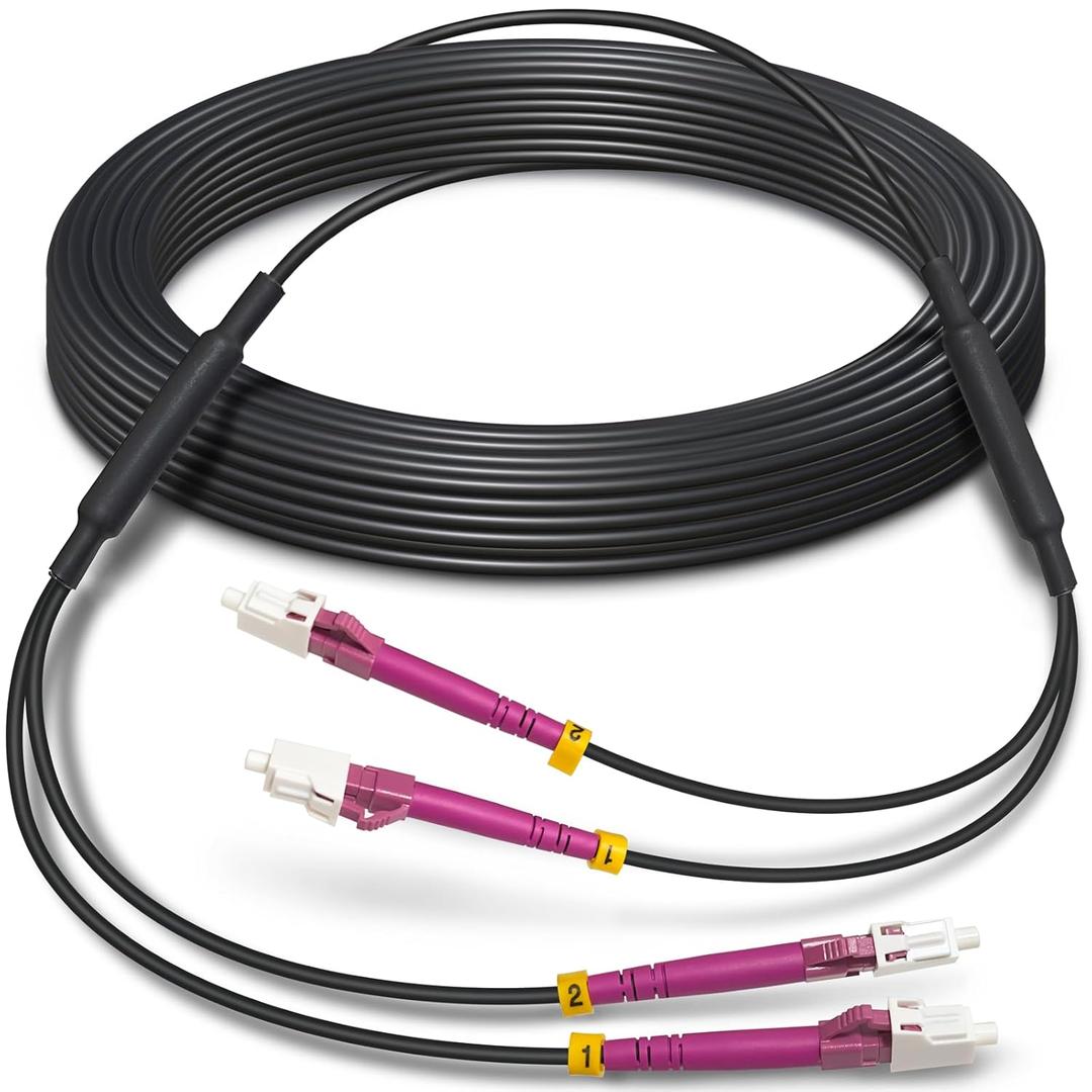 100 Feet (30 Meters) Armored OM4 LC to LC Fiber Patch Cables, 10gb/40gb/100gb Multimode LC Fiber Optic Cable Indoor/Outdoor, Duplex MMF 50/125m LC, LSZH Black OD-3.0mm, Length Options: 5m~500m