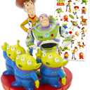 Disney Precious Moments Figurine Toy Story - Bundle with 6" Porcelain Bisque Figurine Featuring Woody, Buzz Lightyear, Green Aliens Plus Stickers | Toy Story Decorations