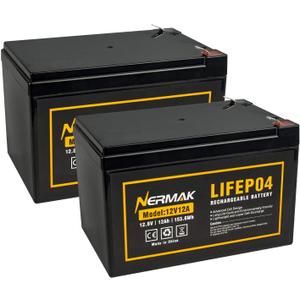 2 Pack 12V 12Ah LiFePO4 Deep Cycle Battery, 2000+ Cycles Lithium Iron Phosphate Rechargeable Battery for Solar Power,UPS,Lighting, Power Wheels, Fish Finder, Scooters and More, Built-in 12A BMS