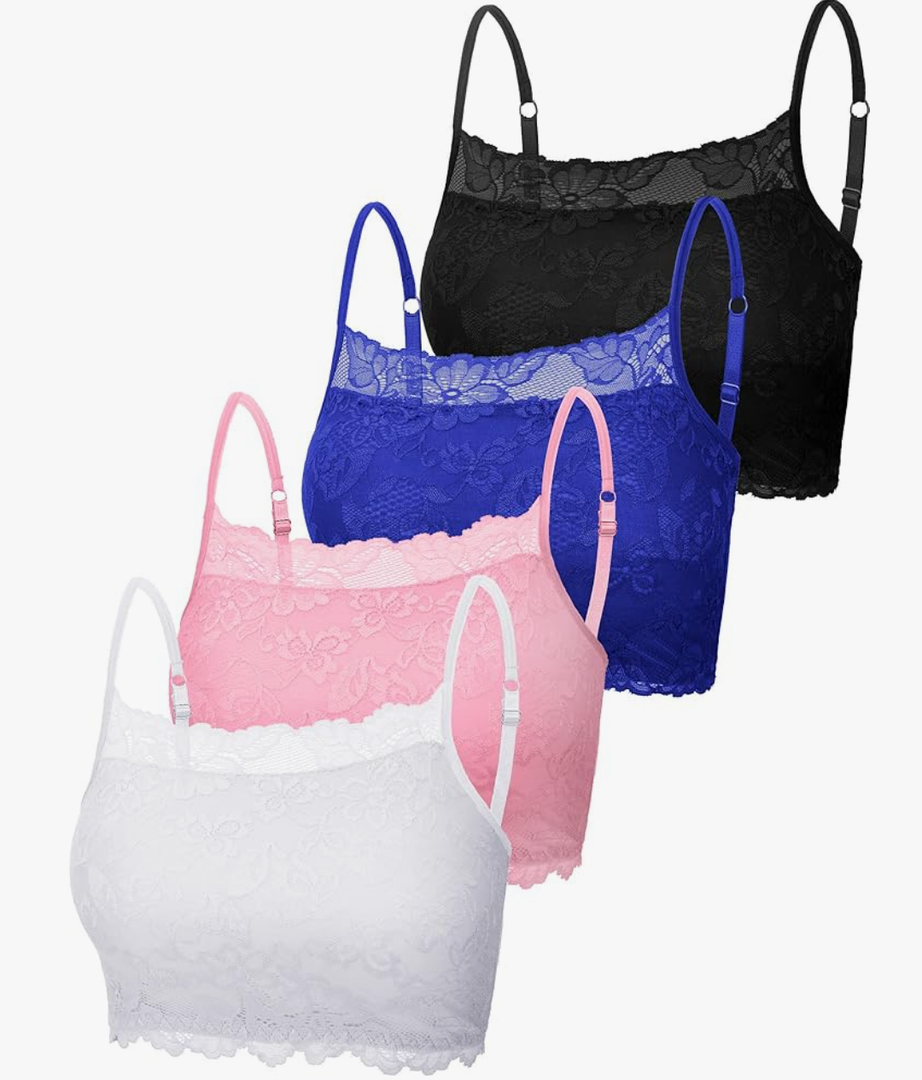 Boao 4 Pieces Women's Lace Camisole Stretch Half Cami Breathable Bra Comfort Lace Bralette Top for Lady Girls XL