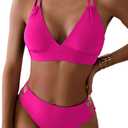 Tainehs Women's Push Up V Neck Bikini Sets Criss Cross Back Two Piece Bathing Suit (Large, Hot Pink)