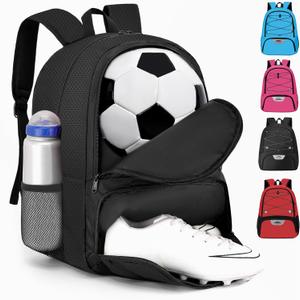 Youth Soccer Bag-Soccer Backpack&Backpack for Football Basketball,with Ball Compartment Separate Cleat Package (Black)