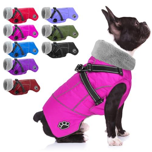 Doglay Dog Coat with Harness, Reflective Warm Dog Jacket Waterproof Puppy Winter Coat for Cold Weather, Adjustable Fleece Jacket for Small Medium Large Dogs, S