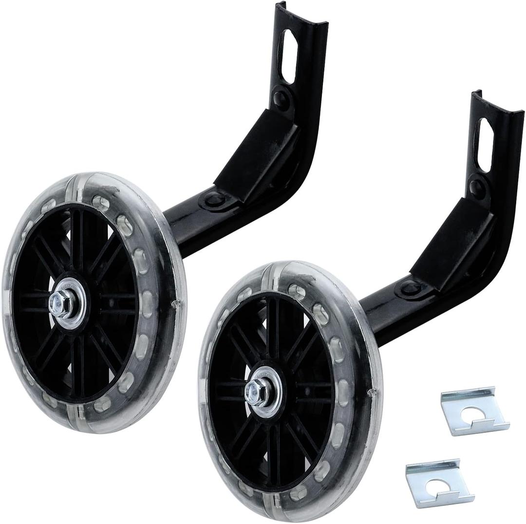 Pair of Bicycle Auxiliary Wheel Children's Bicycles Accessories For 12" 14" 16",Flash Training Wheels (Black)