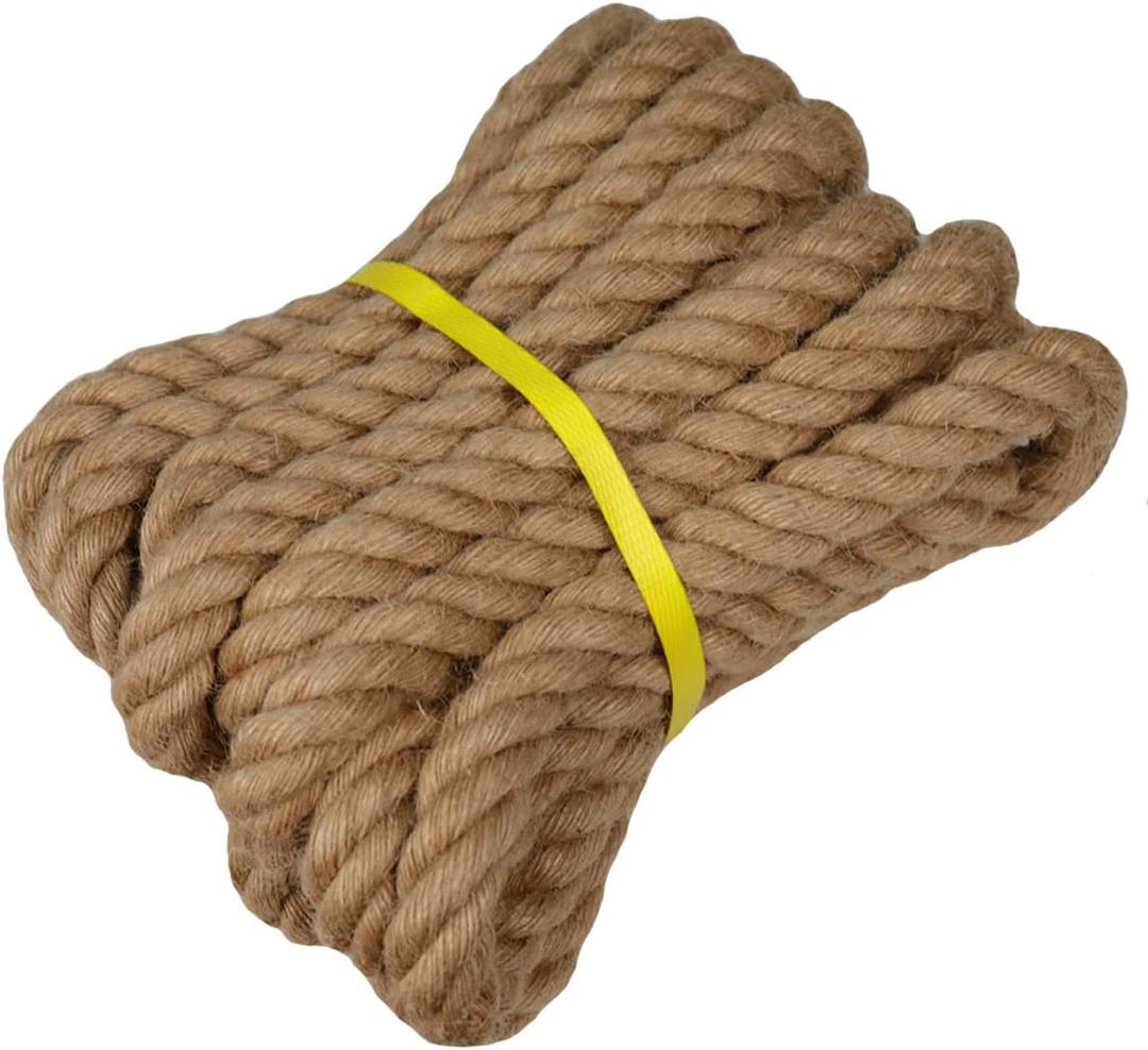 Twisted Manila Rope Jute Rope (1 Inch x 10 Feet) Natural Thick Hemp Rope for Crafts, Nautical, Railings, Hammock, Decorating