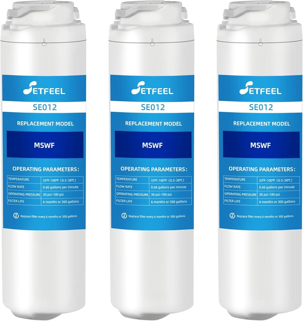 MSWF Refrigerator Water Filter, Replacement for GE Smart Water MSWF Cartridge 101820A, 101821B, RWF1500A, 101820B, 101821A, 101821, 3 Pack SETFEEL MSWF Refrigerator Water Filter, Replacement for GE Smart Water MSWF Cartridge 101820A, 101821B, RWF1500A, 101820B, 101821A, 101821, 3 Pack SETFEEL