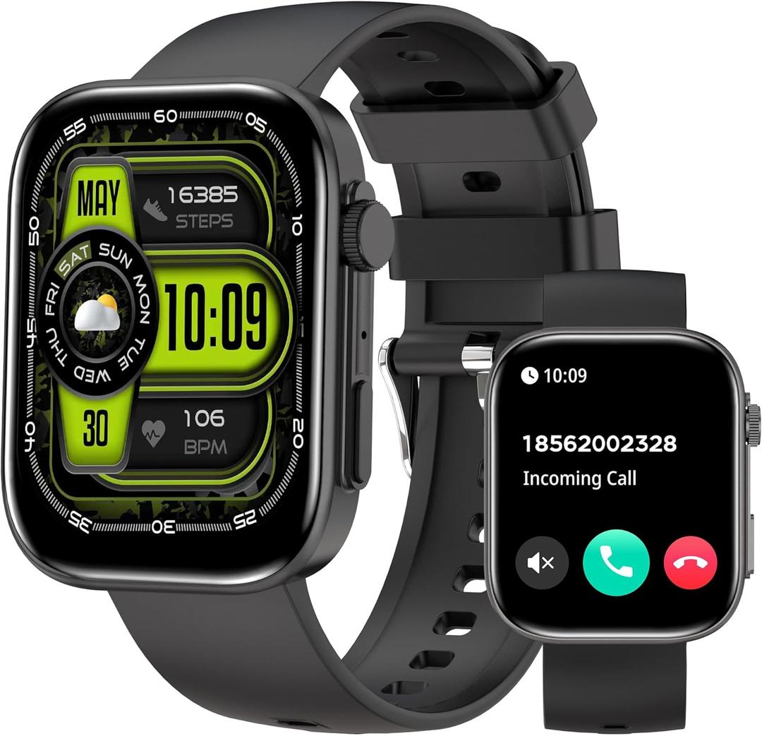 Smart Watches for Men and Women, 2.01" HD Android Touchscreen with Heart Rate/SpO2/Sleep Monitor, Make/Answer Calls, 123 Sports Modes, IP68 Waterproof Fitness Watch for iPhone Compatible (Black)