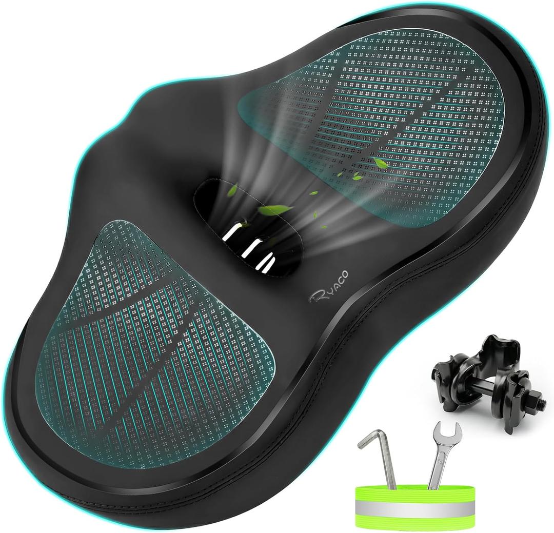 RYACO Noseless Bike Seat Cushion for Men Women,Oversized Bike Seat,Extra Comfort Seat Cushion for Exercise Road Stationary Electric Cruiser Bikes