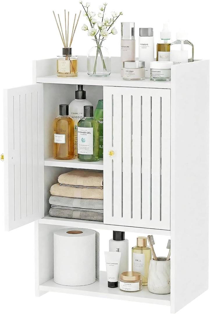 HAYOFAMY Wall Bathroom Storage Cabinet, 4Tier Medicine Cabinet with Door, Bath Shelf Organizer for Living Room Kitchen Entryway Small Space