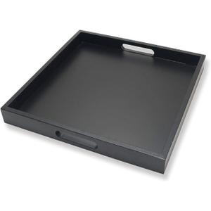 Square Wood Serving Tray with Handle, Ottoman Decorative for Home, 16x16 inches Black