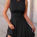 MEROKEETY Women's 2026 Summer Mini Dress Crewneck Sleeveless Ruffle Pleated Tiered Party Club Dresses (L)