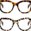REAVEE 2 Pack Retro Oversized Reading Glasses for Women Men, Blue Light Blocking Computer Readers Stylish Spring Hinge, Magnification Strength: 1.0 x (Leopard, Grey Leopard)