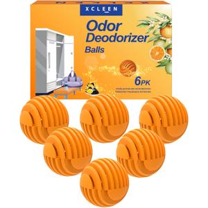 Xcleen Shoe Deodorizer Balls Citrus 6 Pack, Natural Essential Oil Long Lasting Sneaker Odor Eliminator, Small Spaces Air Freshener for Car Gym Bags, Drawers and Locker