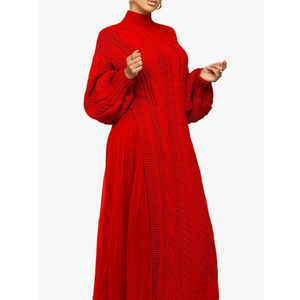 KANSOON Two Piece Fall Outfits for Women Long Lantern Sleeve Slit Sweater Dress and Maxi Tulle Skirt Set with Belt, Size XL