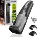 Vacuum Beard Trimmer for Men, Rechargeable Electric Mens Beard Trimmer with Adjustable Length Comb (1-20mm), Cordless Mustache Trimmer for Men with Built-in Vacuum for Facial, Sideburns (Glossy Black)