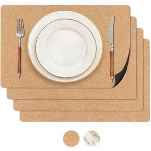 RIMONA'S Heat Resistant Cork Placemats Set of 4 - Natural Fine Cork, Waterproof, Heat Proof Table Protector, Non-Slip, Ideal for Gifting, Mother-in-Law Gift, All-Natural Hard Placemats