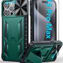 FNTCASE for iPhone 15 Pro-Max Case: Military Grade Protective Rugged Shockproof Cell Phone Cover with Kickstand & Slide | Heavy Duty Drop Protection Tough Cases for 15 Pro Max 6.7'' - Green