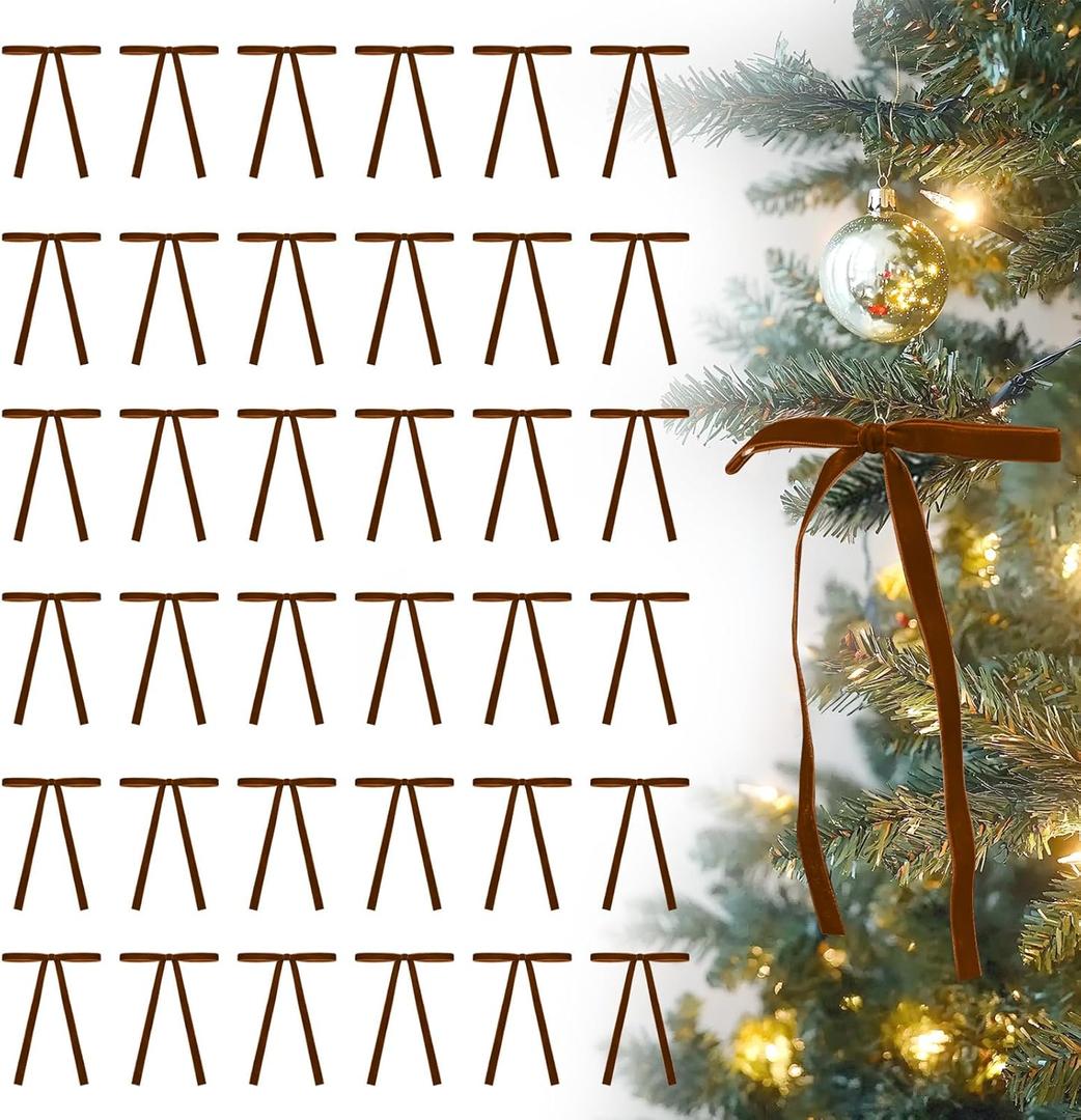 3 x 36 Pcs Velvet Bows for Christmas Tree - 5 x 7 in Velvet Ornaments for Christmas Tree Bows, Wreath, Garland, Stocking, Gift - Vintage Christmas Decor Decoration (Brown)
