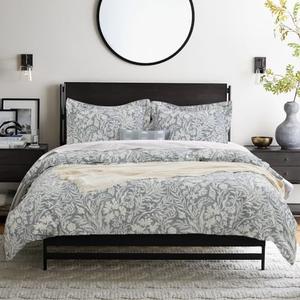 DAUAOTO Duvet Cover California King Size Set - 104"X96" Cover + 2 Shams, Cotton Bedding Set Blue Gray Botanic Pattern