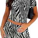 Women's Two Piece Skirt Set - Summer Casual High Waisted Y2K Mini Bodycon Pencil Skirts and Crop Tops Outfits (Large, Zebra Print)